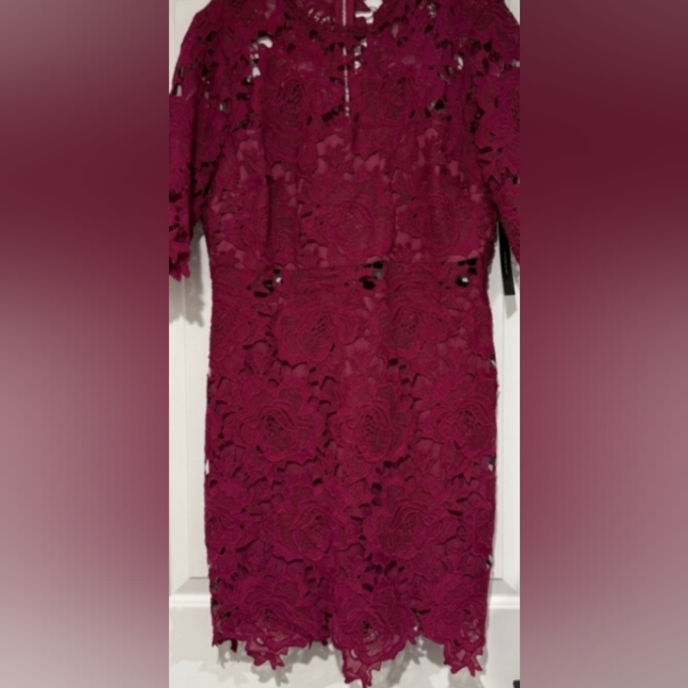 NWT. Lace Lulus A Fine Romance Magenta Sheath Cocktail Dress Formal Slim Sexy